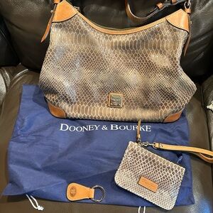 Dooney & Bourke Tan and Brown Snake Print Shoulder Bag
